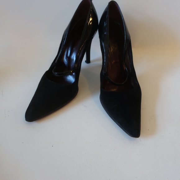 WOMENS TOD'S BLACK POINTY SUEDE PATENT LEATHER HEELS PUMPS 39 US/9 * - Picture 2 of 10